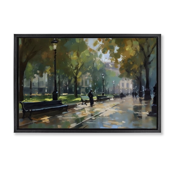 Stupell Industries Park Promenade on Rainy Day Black Framed Floater Canvas Wall Art, design by Creative Studio
