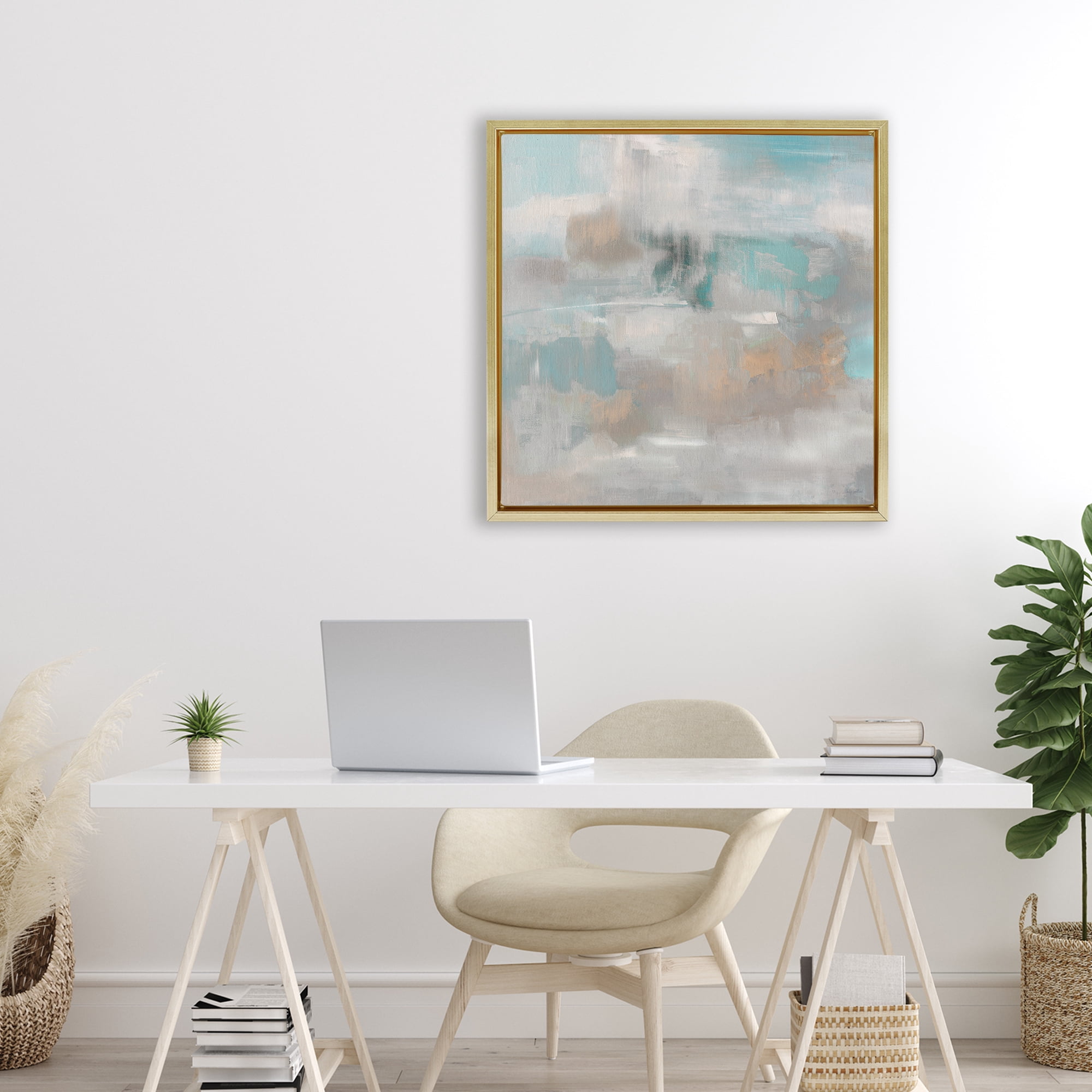 Stupell Industries Serene Soft Abstract Study Gold Framed Floater Canvas Wall Art, design by Sally Swatland