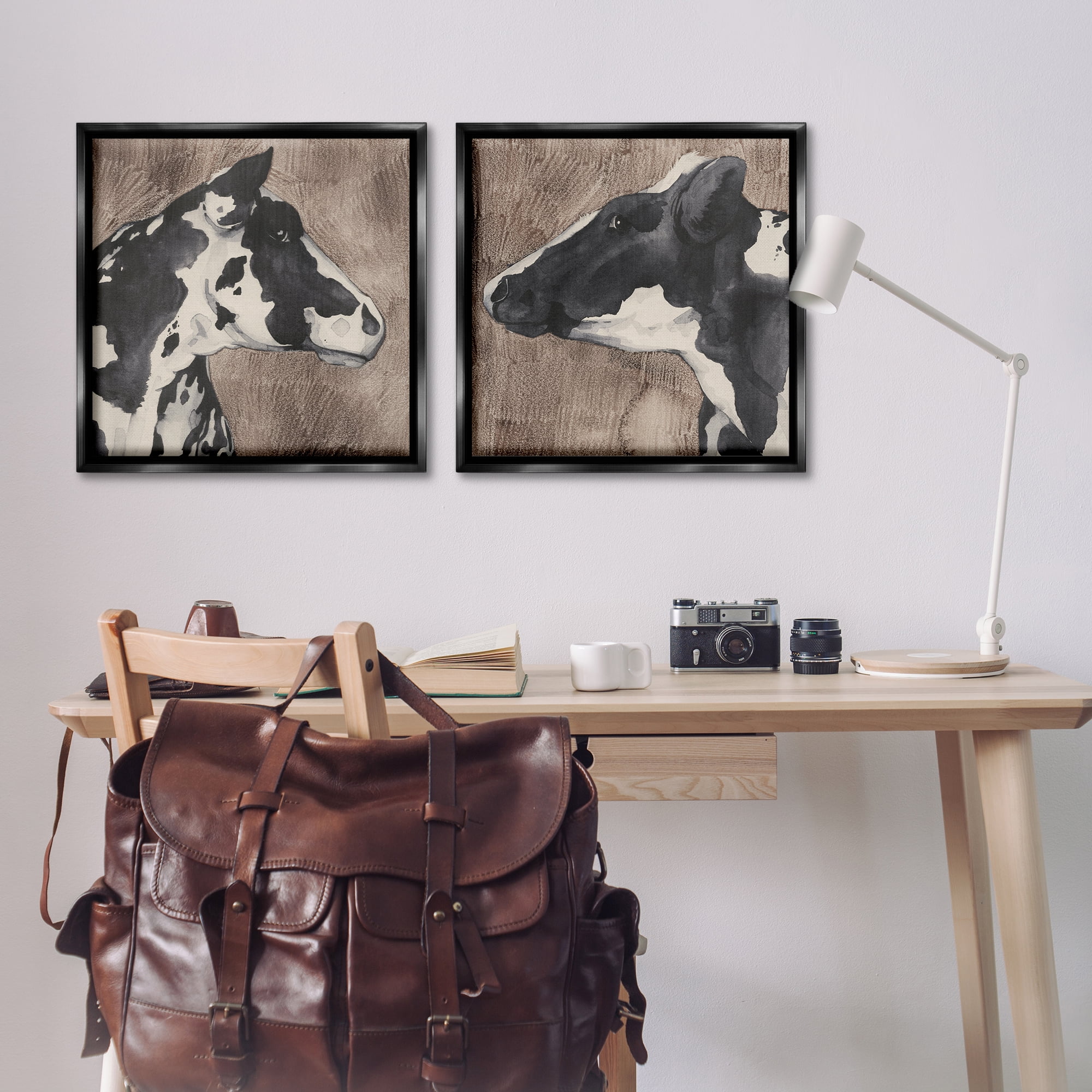 Stupell Industries Holstein Cow Portrait Profile Animals Painting Black Floater Framed Canvas Art Print Wall Art, 25 x 25, Set of 2