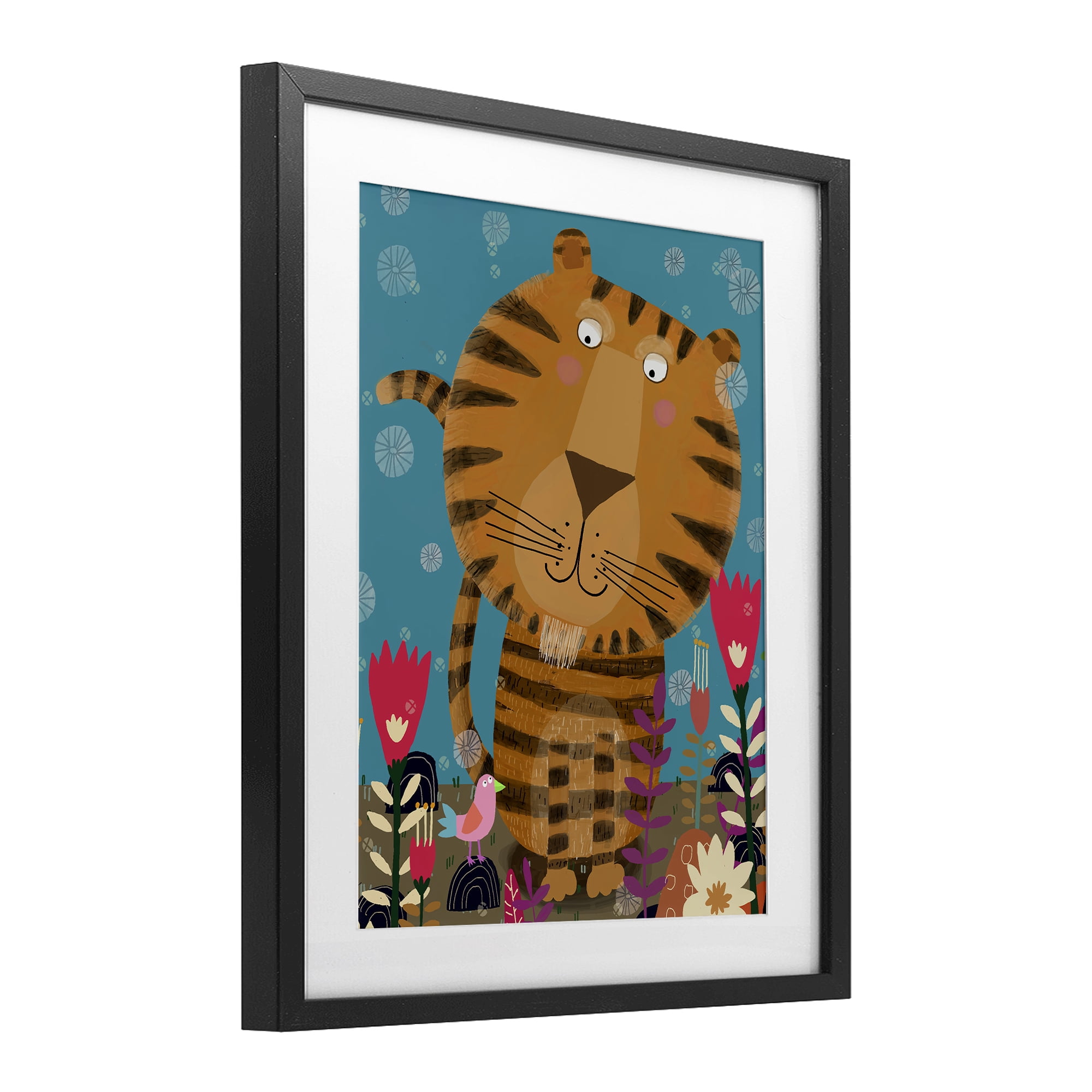 Stupell Industries Boho Tiger & Flowers Black Framed Print Under Glass, design by Carla Daly