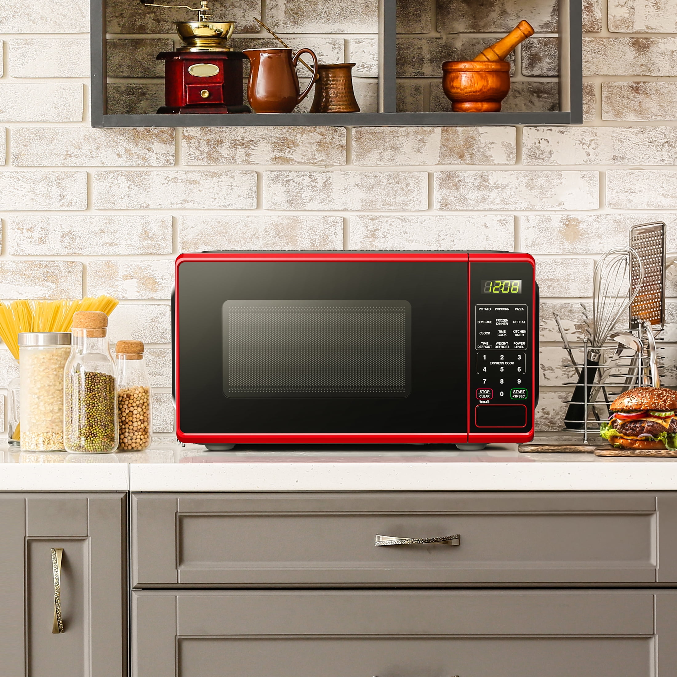 0.7 Cu Ft Retro Red Microwave Oven Kitchen Home Office Dorm Microwave Oven