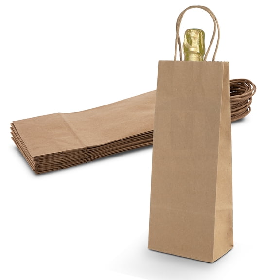 MT Products Brown Paper Wine Gift Bags with Handle 5.25" x 3.25" x 13.13" - Pack of 120