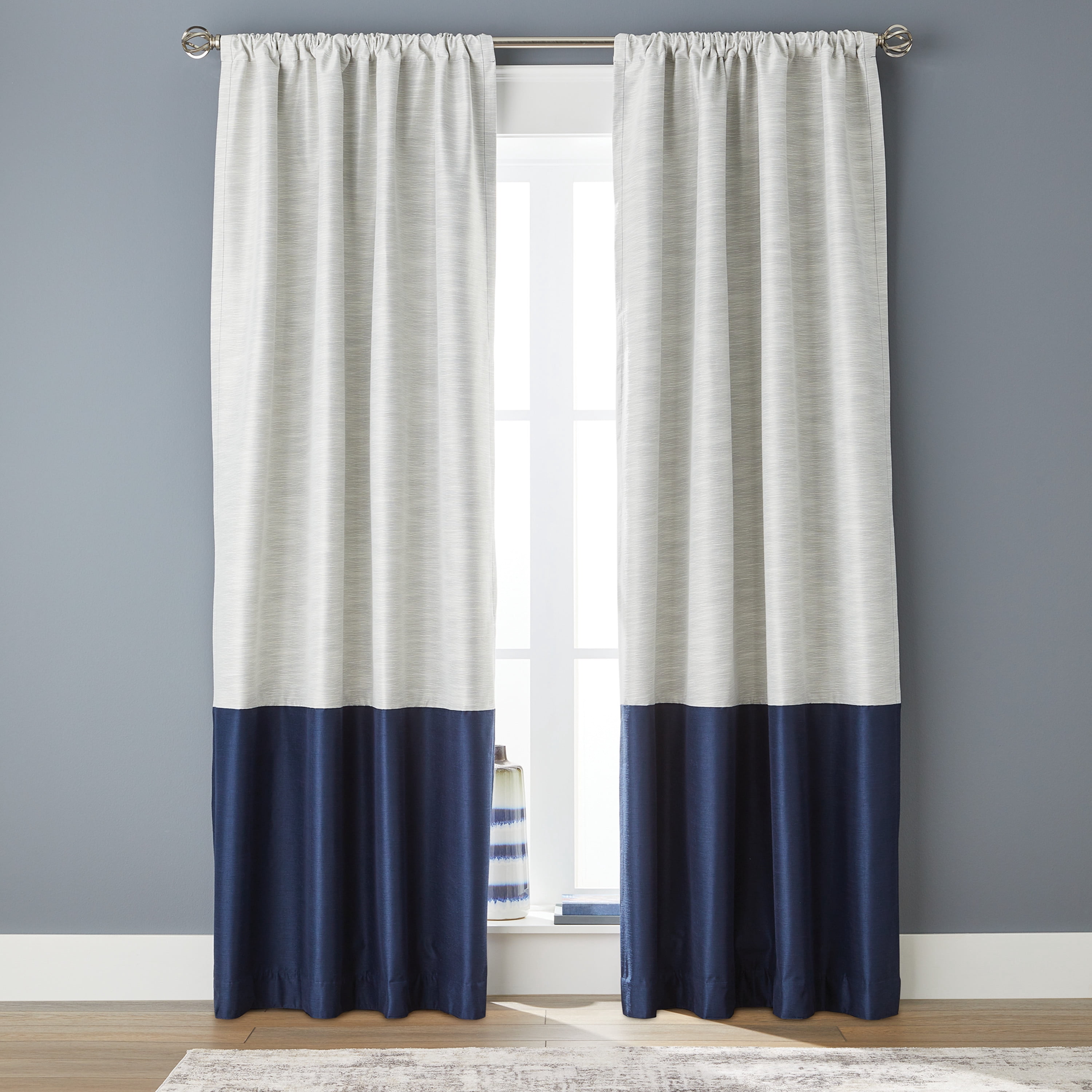 Better Homes & Gardens Colorblock Rod Pocket and Back Tab Blackout Curtain Panel, 1-Piece, Blue, 50" W x 84" L