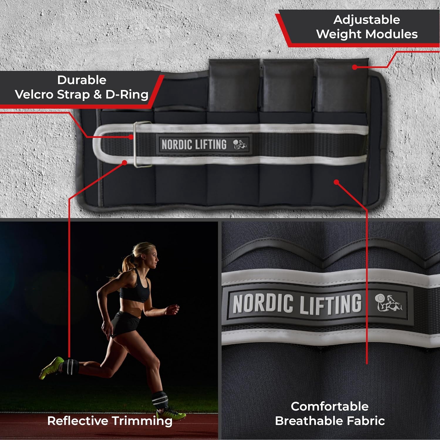 Nordic Lifting Adjustable Ankle Weights for Men & Women, Resistance Weights for Fitness, Workout, Training, 1-5lb Set