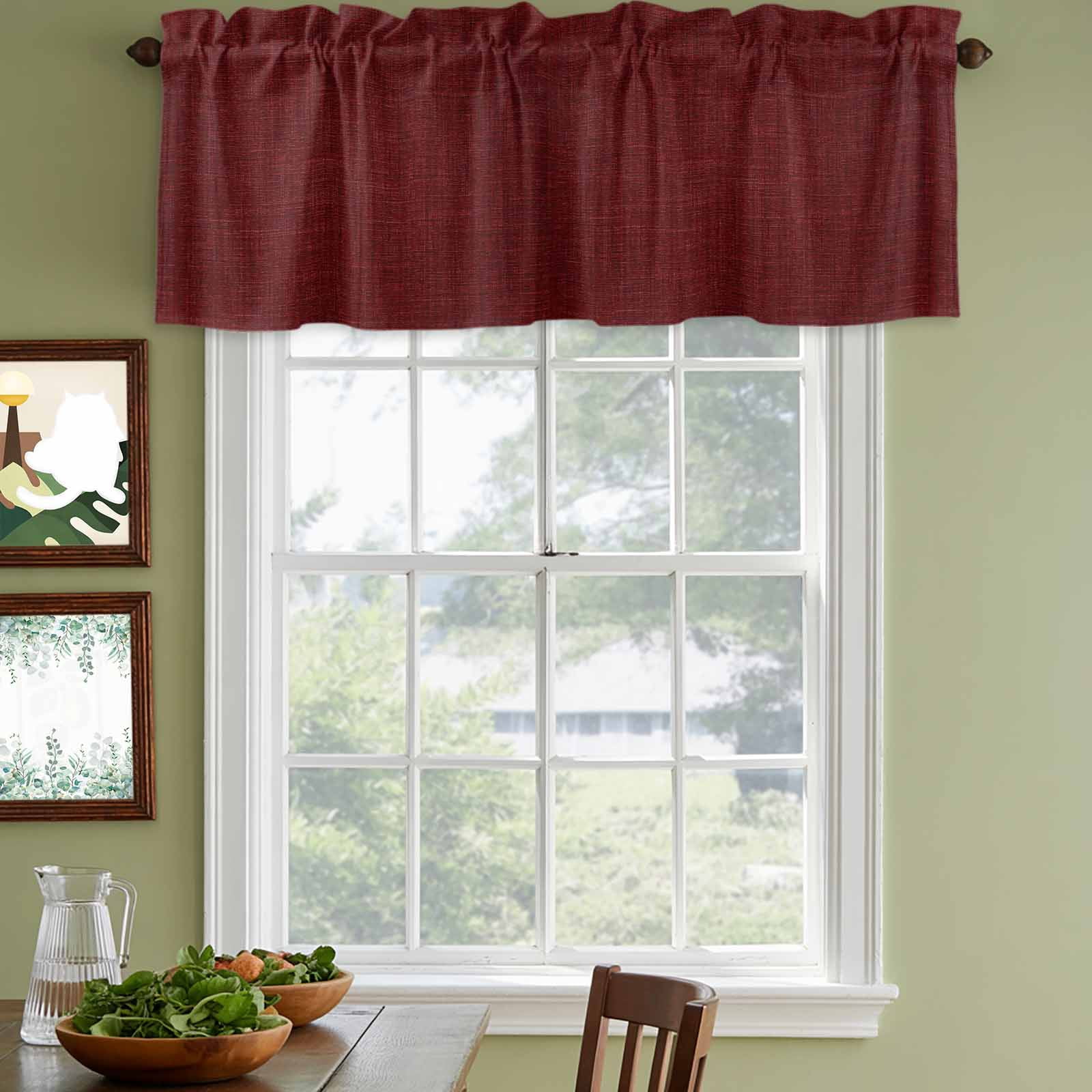 2 Pack Valances for Windows, Vintage Dark Red Window Valances for Living Room/Bedroom/Bathroom, Farmhouse Retro Solid Color Linen Texture Light Filtering Kitchen Curtain Valance 42"W x18" L