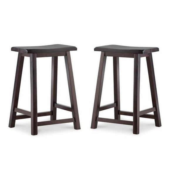 Home Square 2-Piece Furniture 24" Wood Bar Stool Set in Dark Brown