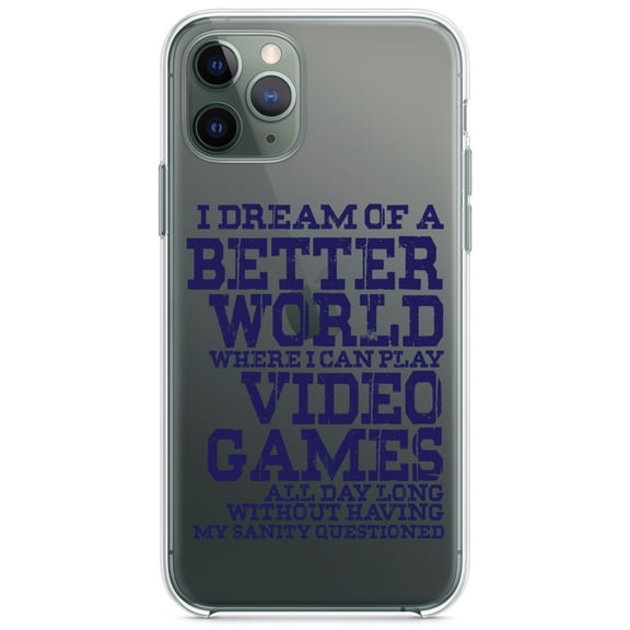 DistinctInk Clear Shockproof Hybrid Case for iPhone 11 Pro MAX (6.5" Screen) - TPU Bumper Acrylic Back Tempered Glass Screen Protector - Dream of Better World Play Video Games All Day