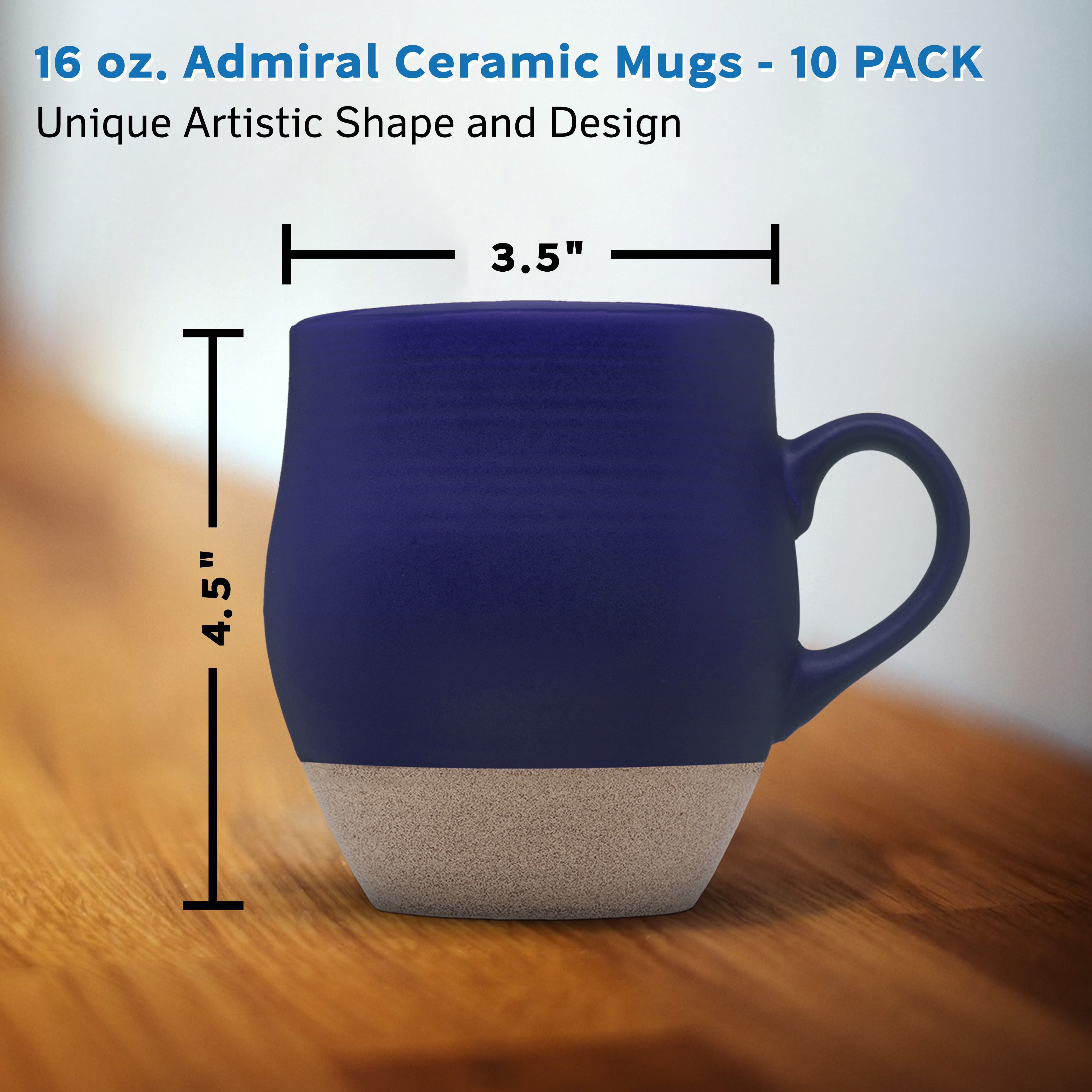 10 Admiral Ceramic Mugs Set, 16 oz. - Stoneware, Drinkware, Coffee,  C-handle - Green
