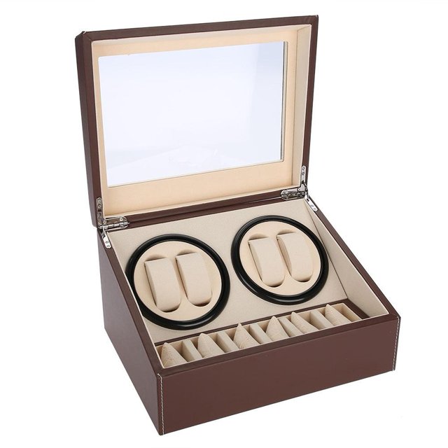 LHCER Watch Winder Box,Watch Winder for 4 Automatic Watches + 6 Grids Watch Storage Case Quiet Motor Multiple Rotation, Watch Storage Case