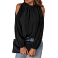 thumbnail image 2 of Blusa de manga larga,Blusa de manga larga con cuello y volantes para mujer, hombros descubiertos, calidad superior en la que puede confiar, 2 of 8