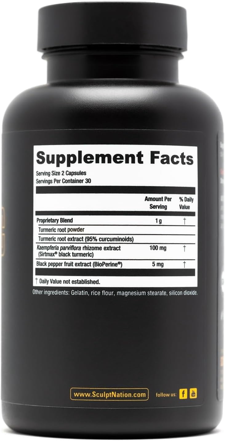 Sculpt Nation Turmeric Curcumin with Black Pepper and Patented Ingredients Supplement Joint Health Support 2-Pack 60 Count Capsules
