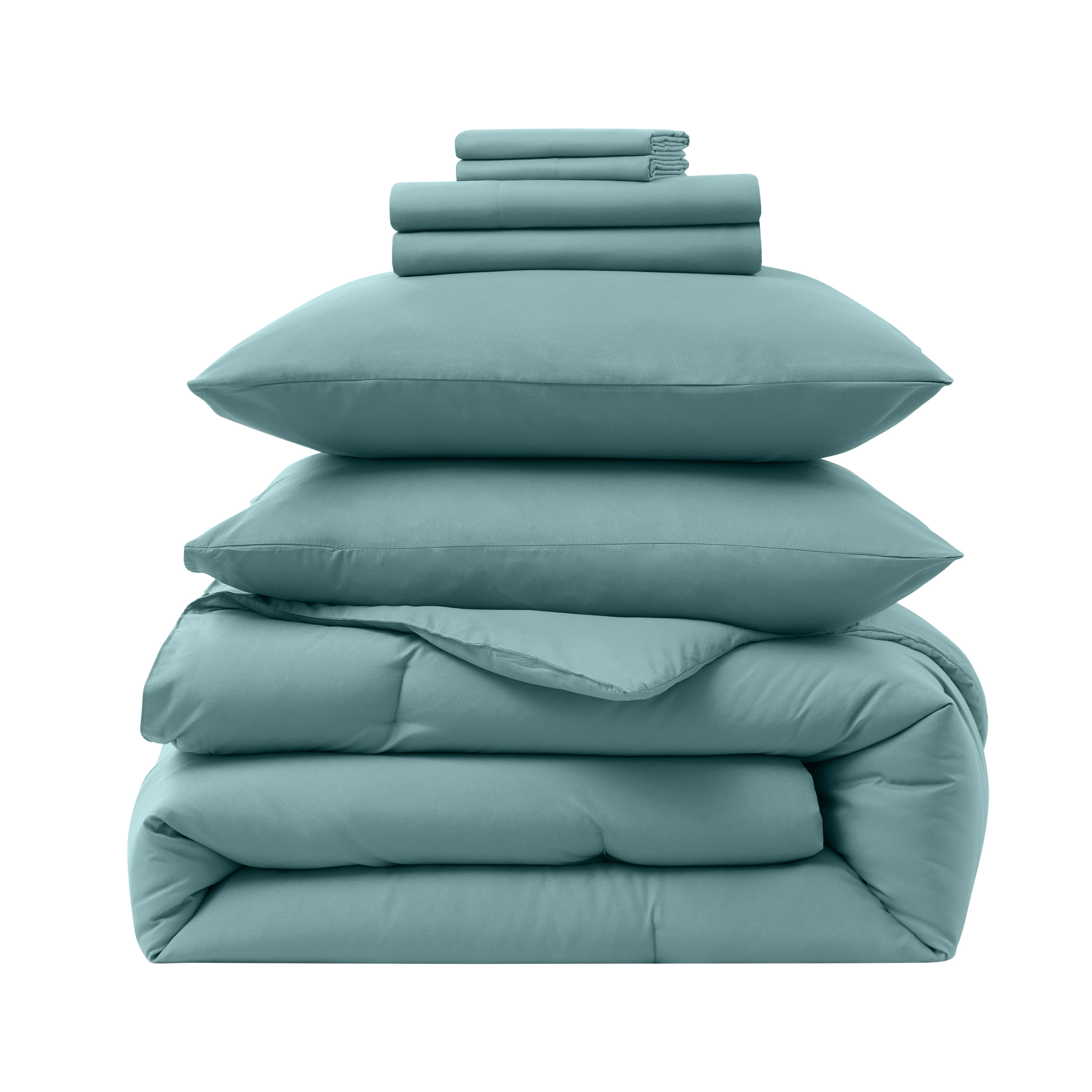 LammaLoe Queen Comforter Set, 7 Piece Bed in a Bag, Ultra Soft Bedding Comforter Set with Sheets, All Season Bed Set, Mineral Blue
