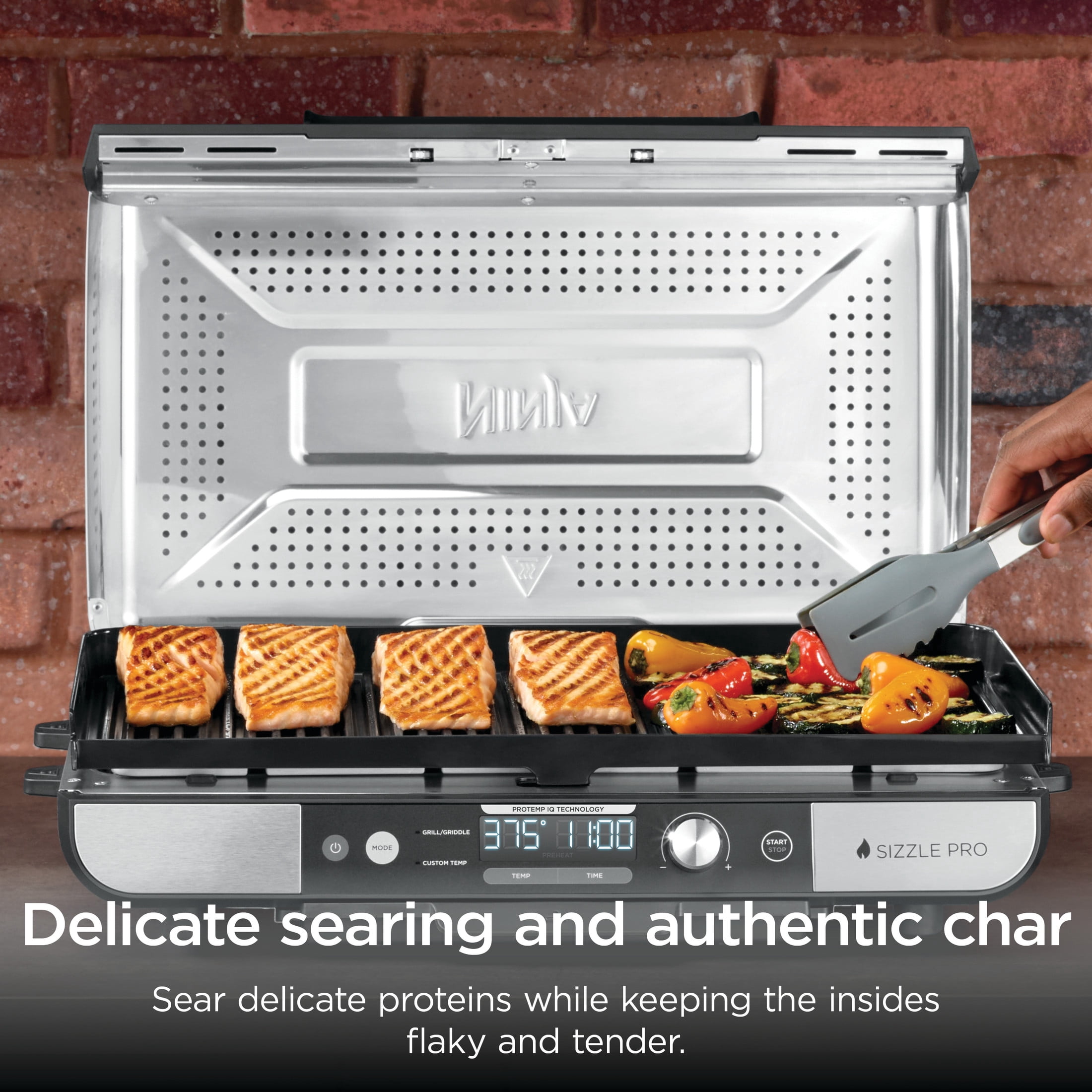 Ninja Sizzle Pro XL 8-Serving Electric Indoor Griddle & Grill, 20-Inch Plates, Edge-to-Edge Heating, GX101, Silver