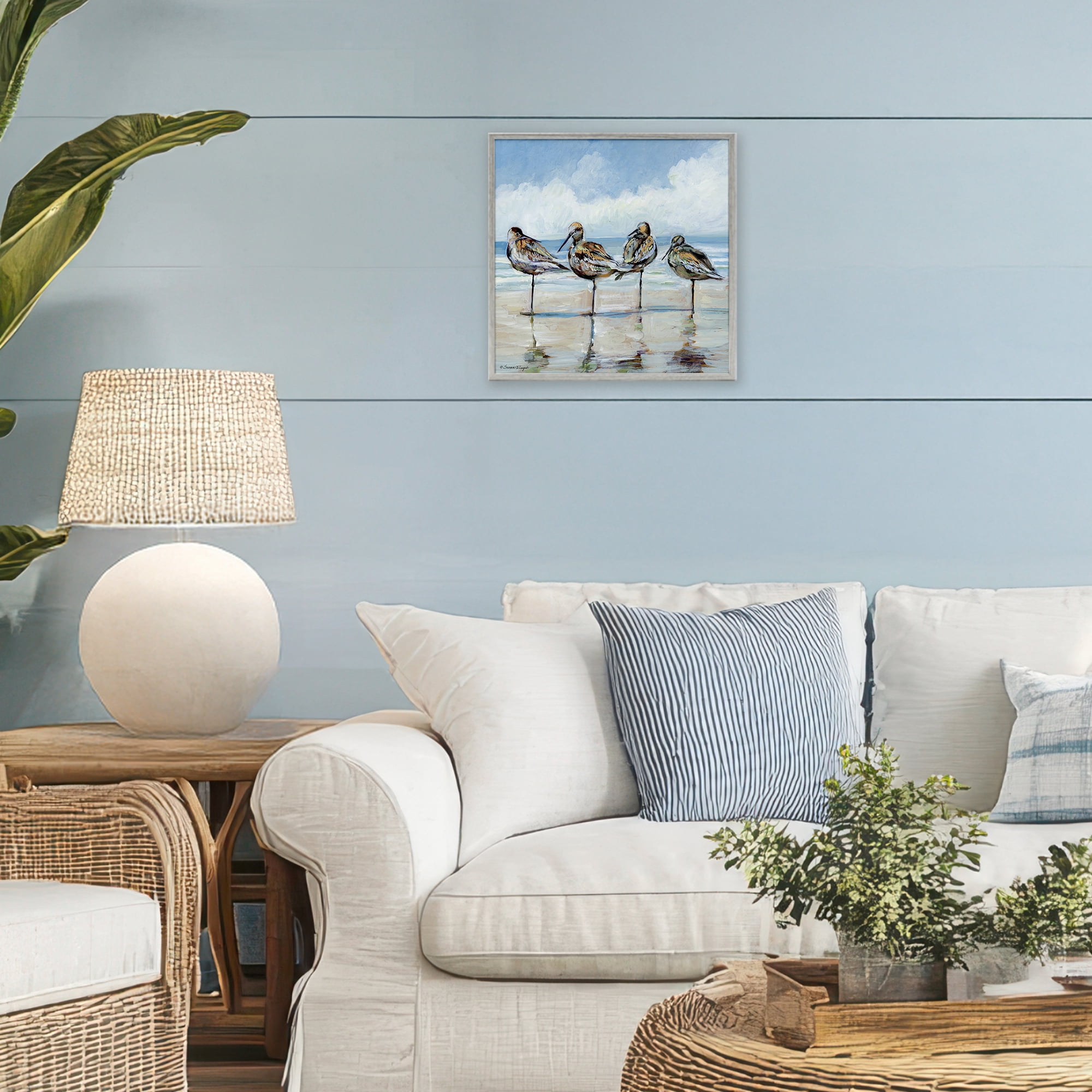 Stupell Industries Sandpipers Balancing On Beach Gray Framed Giclee Art, design by Susan Winget