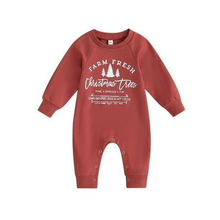 

Baby Jumpsuit Long Sleeve Letters Tree Print Christmas Romper