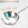 thumbnail image 6 of DELARLO Tri-Ply Stainless Steel Wok Pan With Lid 12 Inch Wok, Flat Bottom Wok, Wok for Induction Cooktop, Wide and Deep Stainless Wok, 6 of 7