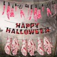 thumbnail image 4 of Vajilla desechable de terror para Halloween, placa de papel con estampado sangriento de manos, delantal sangriento de carnicero, accesorios de decoración de fiesta de zombis, 4 of 4