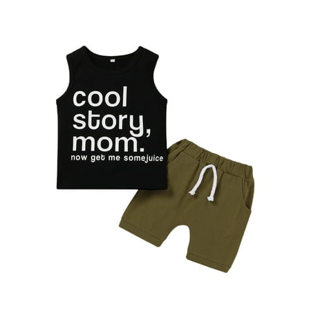 

jaweiw 2 Pieces Kids Boys Suit Set Letter Print Round Neck Sleeveless Casual Camisole Tank + Solid Color Short Pants 6 Months-3 Years