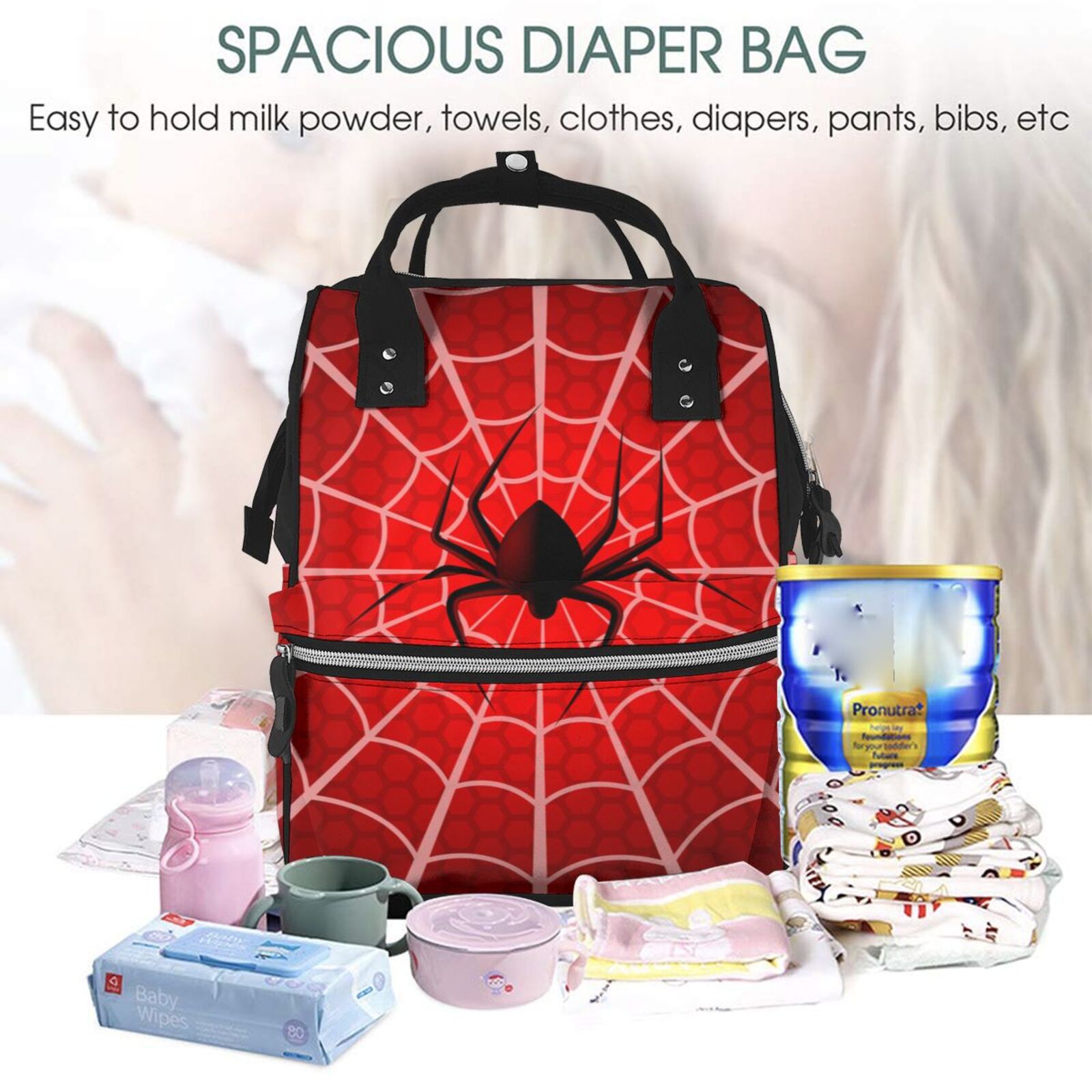 Kdxio Baby Diaper Backpack,Multi-Function Travel Backpack Nappy Bags,Nursing Bag, Fashion Mummy,Roomy Waterproof for Baby Care(Spider Web1)
