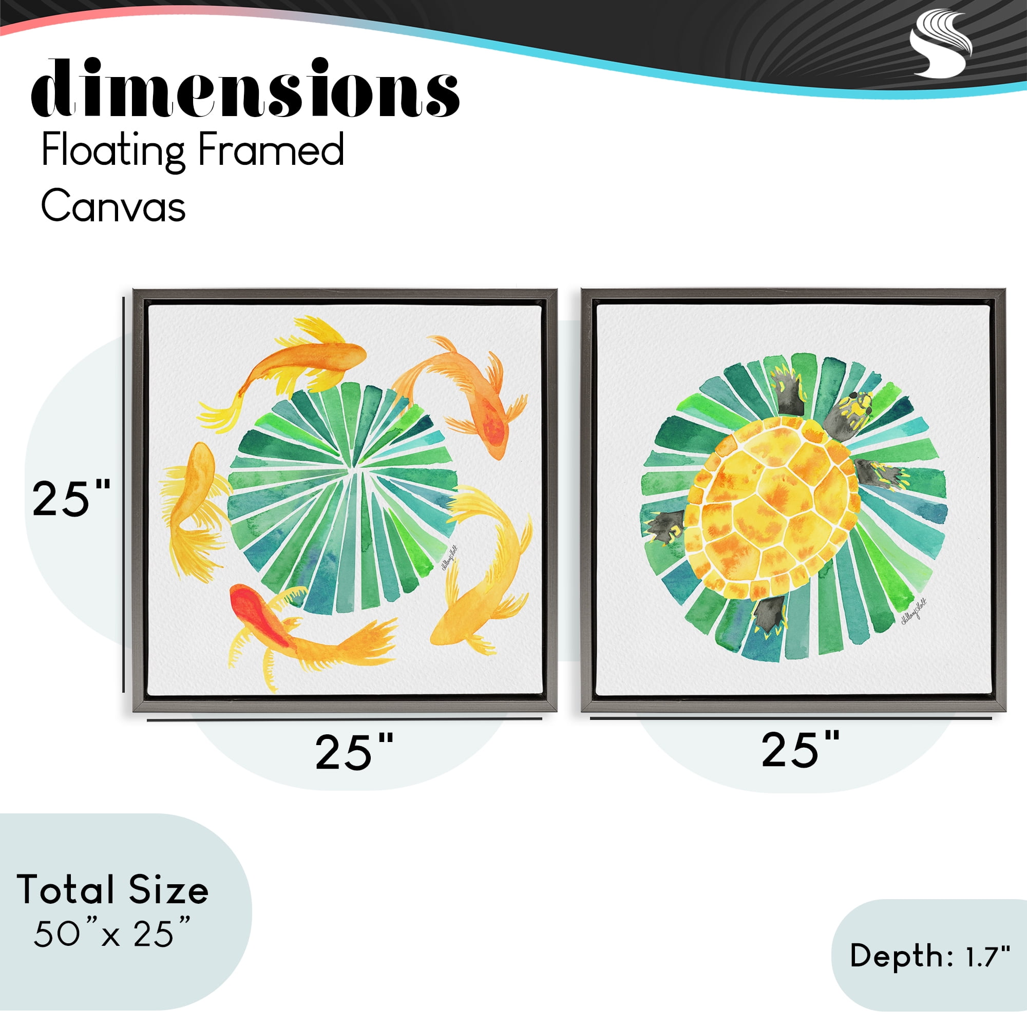 Stupell Industries Orbital Aquatic Creatures 2 Piece Gray Framed Floater Canvas Set, design by Hillary Holt