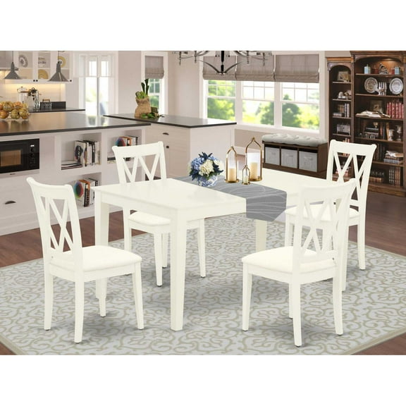 East West Furniture Capri 5-piece Wood Dining Set with Fabric Seat in White