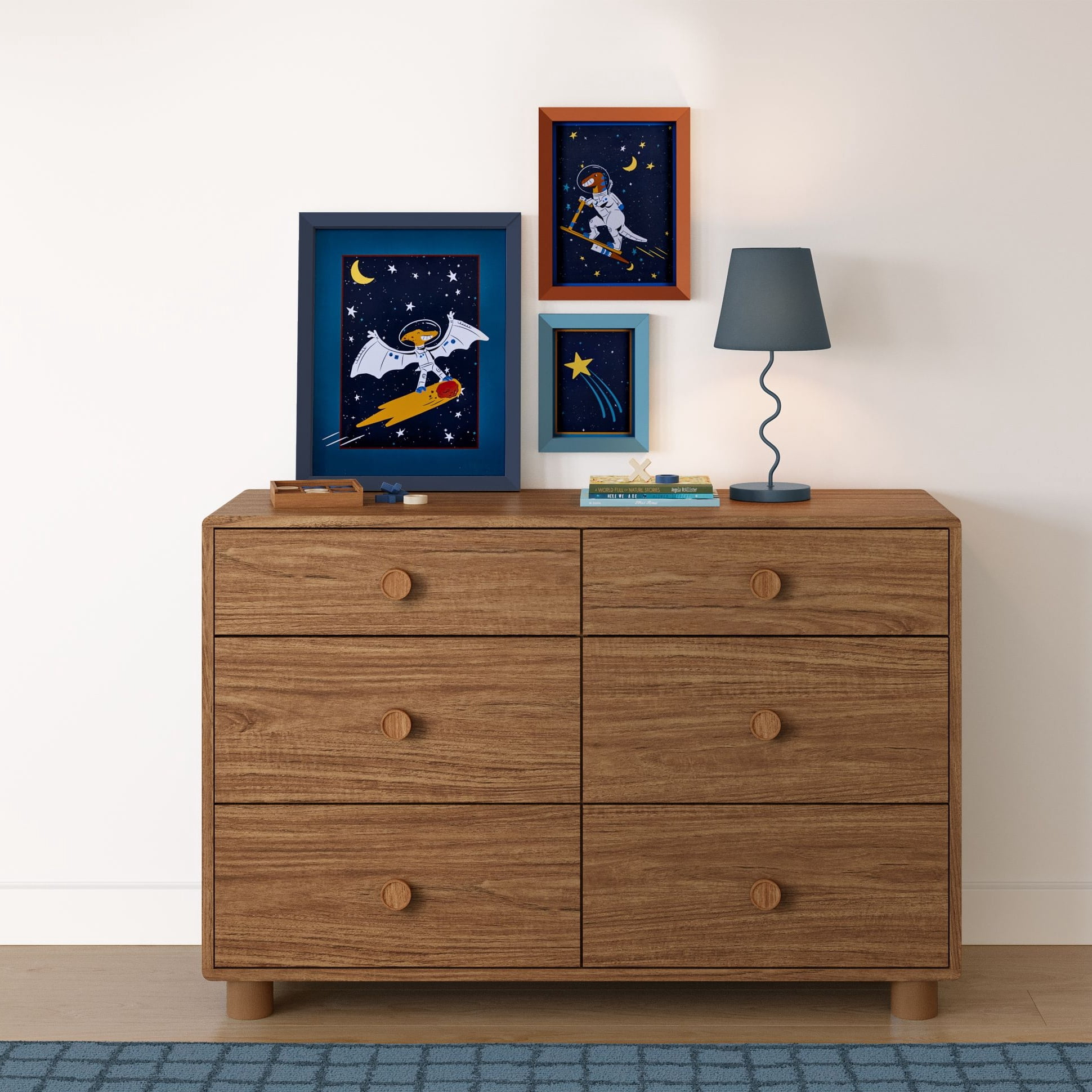 Mainstays Kids Space Dino 3-Piece Framed Wall Art Set