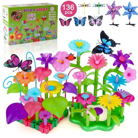 LANNEY Flower Garden Building Toys, 136Pcs Toy Gifts for 3 4 5 6 Years Old Girls