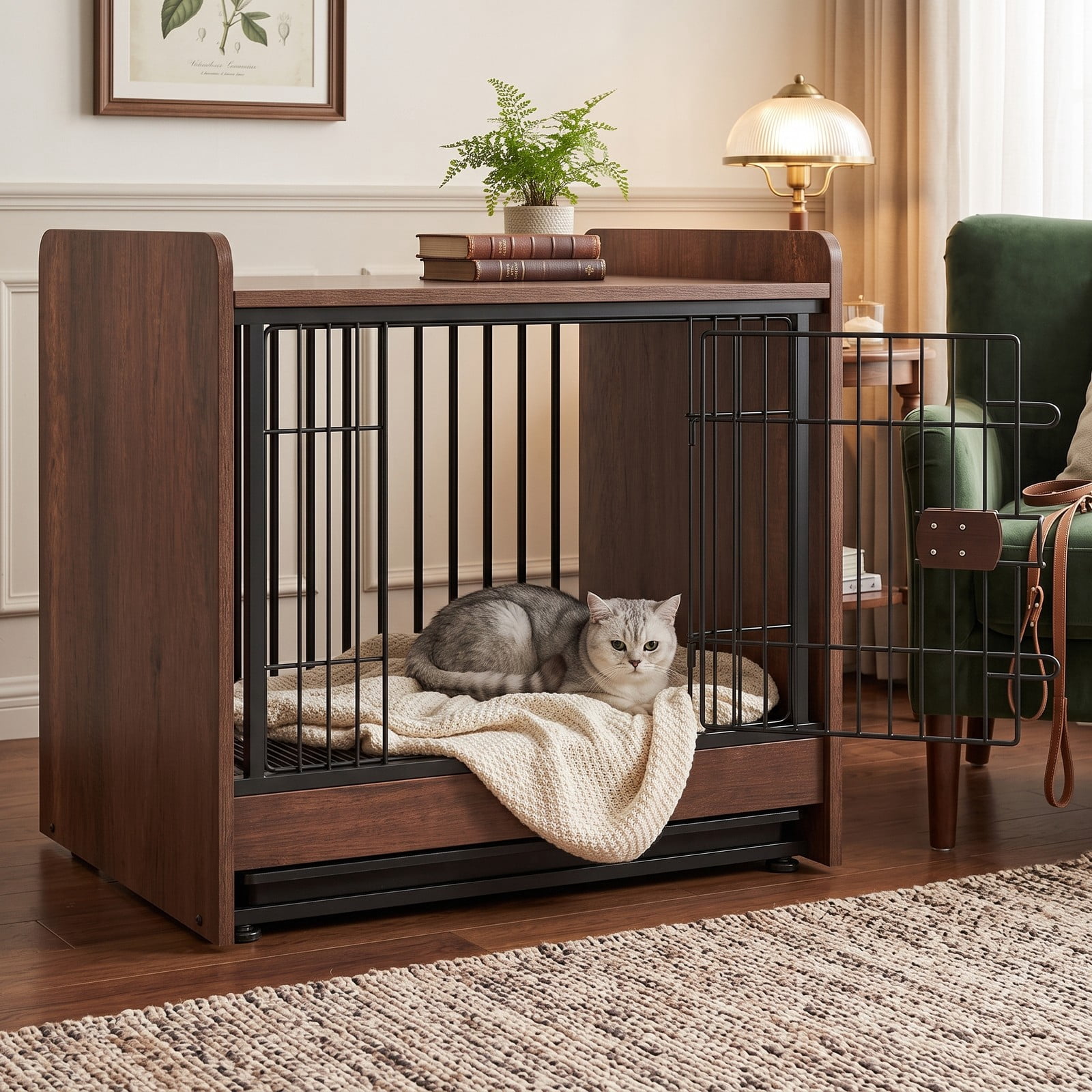 ALPULON Dog Crate Indoor Dog Cage End Table with Removable Tray and Lockable Door, Heavy Duty Metal Wood Furniture Style Pet Kennel for Small Medium Dogs, Rustic Brown