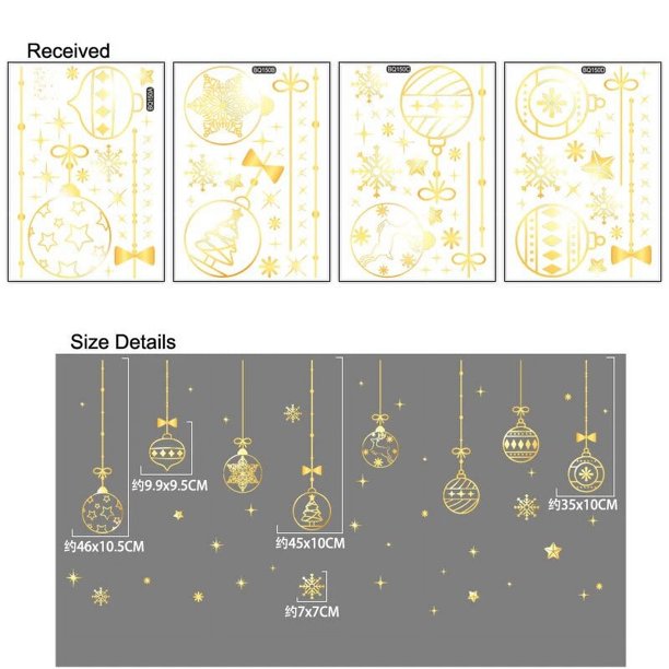 Pegatinas doradas de Navidad para el hogar, adornos navideños de Papá Noel, alce, copo de nieve, para ventana, 2023