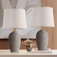 thumbnail image 1 of 21'' Set of 2 Farmhouse Ceramic Table Lamps for Living Room Bedroom, Nightstand Rustic Brown Desk Lamp for Bedside End Table Entryway, 2 LED Bulbs Included, 1 of 5