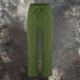 thumbnail image 2 of Casual Pants for Women trendy Elastic Waist Straight Wide Leg Cotton Linen Style Casual Trousers with Pockets, 2 of 6