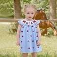 thumbnail image 3 of BemeyourBBs Kids Toddler Baby Girls 4th Of July Outfit Summer Smocked Dress Patriotic Clothes USA Letter Bow Embroidered Round Neck Fly Sleeve Casual Holiday Party Dress, 3 of 9