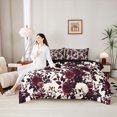 thumbnail image 4 of Homewish Floral Skull Skeleton Twin Bedding for Gifts, Cream Red Rose Gothic Bedding Comforter Set, Black Reversible, 7-Piece, 4 of 7