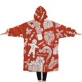thumbnail image 2 of Oversized Wearable Blanket Hoodie,Red Christmas Pattern Sherpa Blanket Hoodie with Super Pockets,Super Warm Fuzzy Pullover for Women & Men, 2 of 6