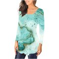thumbnail image 1 of Camiseta informal para mujer, blusa estampada de manga larga con cuello redondo y fruncido Pompotops  FGAJ8613, 1 of 6