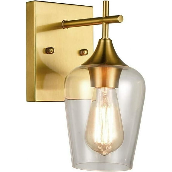 Bath Wall Sconces Gold 1-Light Clear Glass Vanity Lamp Modern Bedroom Bathroom