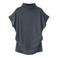 thumbnail image 4 of WCJM Pumiey Women's Crew Neck Short Sleeve Tops Double Lined Slim Fit T Shir Women's Short Sleeve T-Shirt Women's Summer Solid Color High Neck Loose Casual Short Sleeved T Shirt Top, 4 of 5