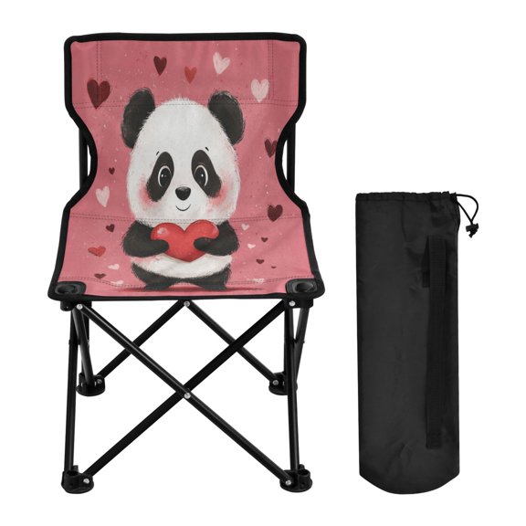 WOBOGO Panda Holding A Heart Pattern Camping Chair Convenient Four Corner Backrest Folding Stool Can Hold Up to 220lbs