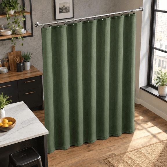Olive Green 72"W x 75"L (Pack of 1) Linen Blend Shower Curtain for Bathroom