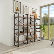 Large double bookcases with 8 walnut wood shelves for living room - 70.86*11.34*56.69 inches