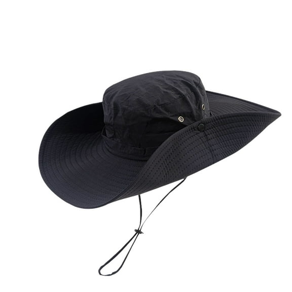 SWSMCLT Men's Sun Protection Wide Brim Western Hat Summer Safari Hat Winter Metal Fishing Camping Classic Travel Cap Black One Size