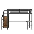 thumbnail image 4 of Horuto Queen Loft Bed with Storage Stairs and Wardrobe, All-in-One Metal Loft Bed with Reversible Staircase & L-Shaped Desk, Black & Woodgrain, 4 of 14