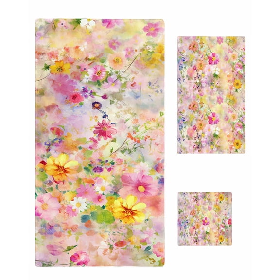 Spring Floral Bath Towels for Bathroom Set,Luxury Microfiber Towels Gifts for Women,Beach Kitchen Hand Hair Face Towel and Dish Washcloth,Elegant Summer Flowers Botanical Watercolor Towels Set
