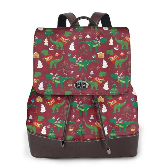 Sikiie Dinosaur Christmas Women Genuine Leather Backpack Fashion Rucksack Daypack Leather Casual Travel Backpacks for Women