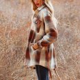 thumbnail image 4 of IROINNID Women's Mid-Length Woolen Coat Turndown Lapel Plaid Long Sleeve Casual Pockets Tops Plaid Coat, Khaki, 4 of 8