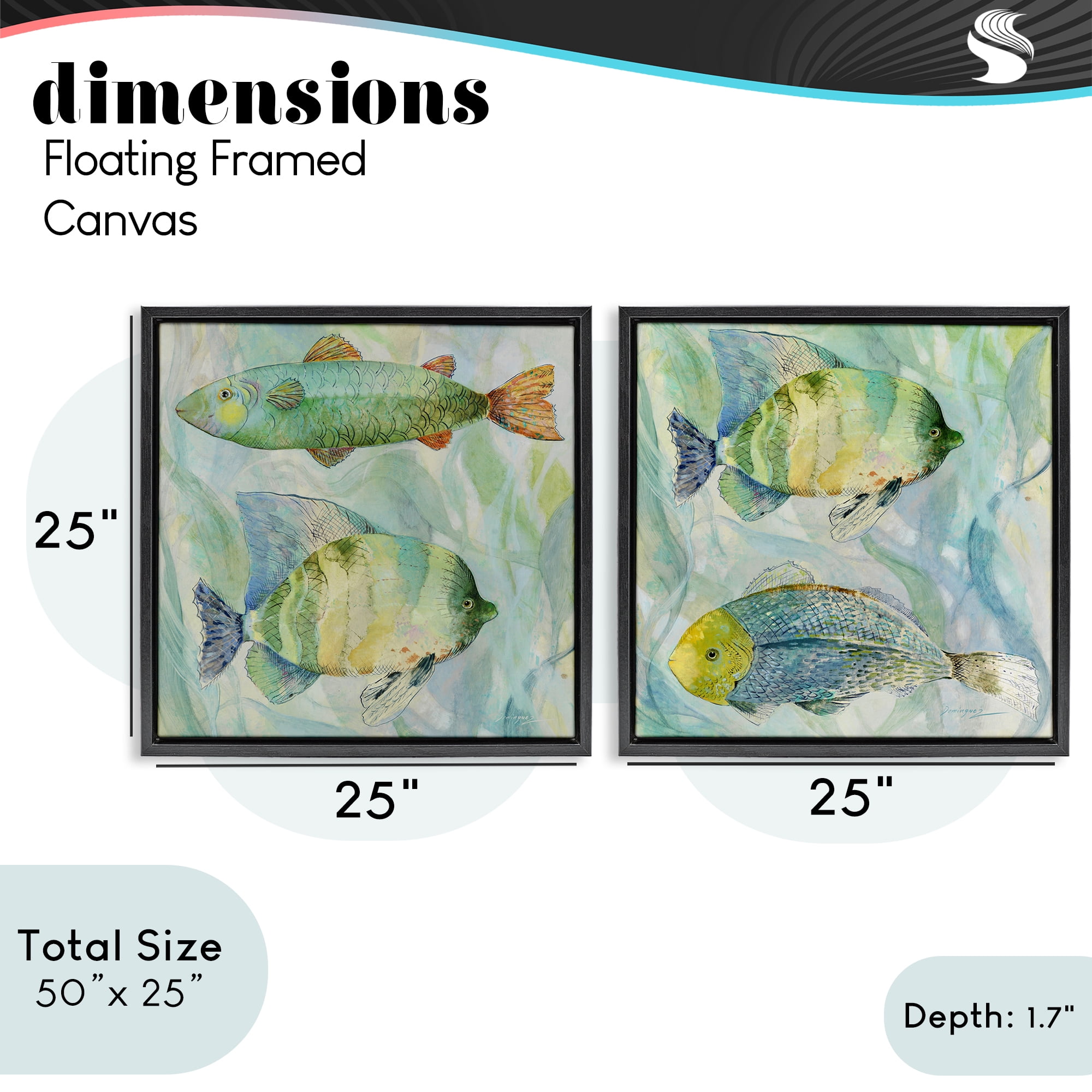 Stupell Industries Sweet Fish Aquatics 2 Piece Black Framed Floater Canvas Set, design by Lorenzo Collective
