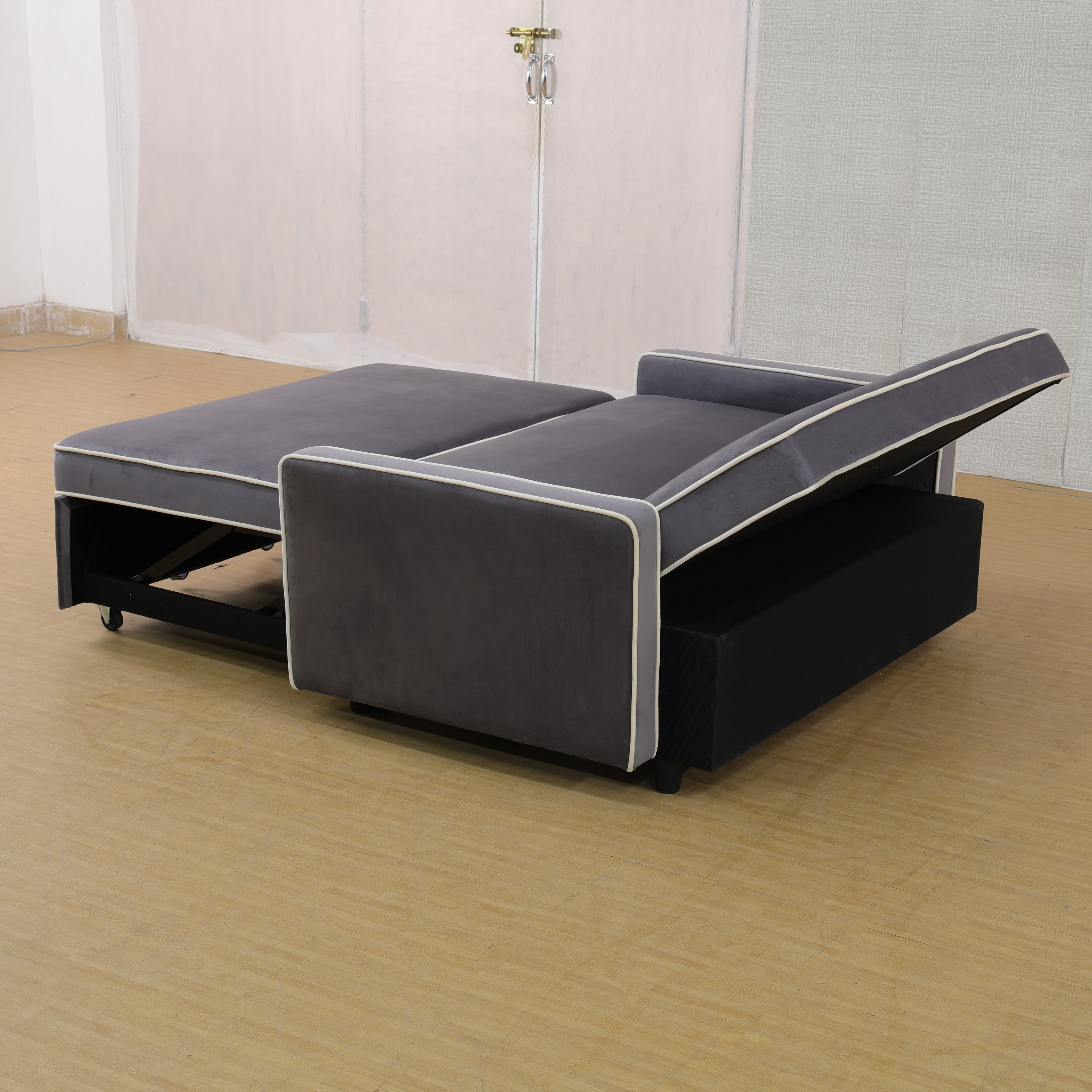 3-in-1 Convertible Sofa Bed, Loveseat Sleeper with Pull Out Couch, Flannel Fabric Futon Sofa Bed, Small Sleeper Sofa Cama for Living Room Apartment, Light Grey