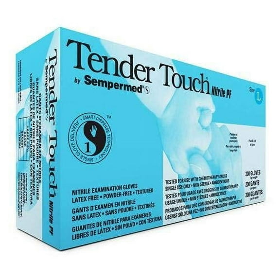 Sempermed TTNF202 Tender Touch Nitrile Glove, Powder-Free, 4 mil, Small, Blue, Pack of 200