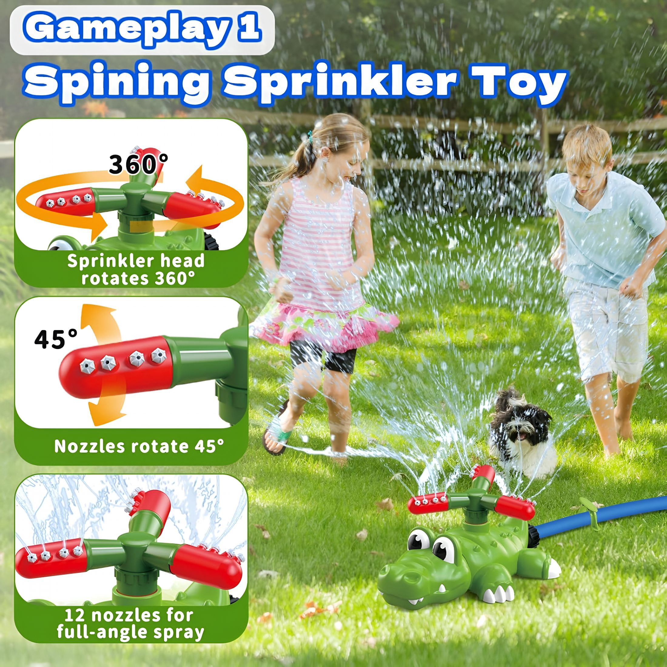 CYFW 4-In-1 Kids Water Sprinklers T Ball Set&Water Ball Toy,Crocodile Baseball Sprinkler for Backyard Outdoor Summer Toys for Boys Girls Outside Yard Water Game Toys for Kids Toddlers Ages 3-8