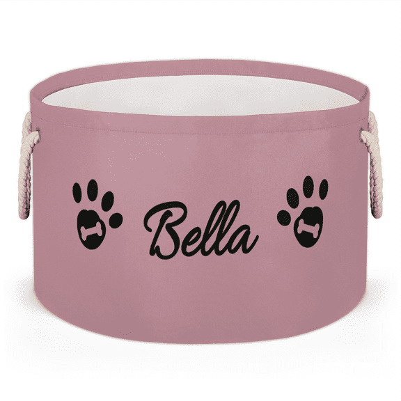 Personalized Dog Toy Storage Basket with Name,Collapsible Organizer Box with Handle,Round Pet Toy Storage Organizer for Toys,Blankets, Clothes, Food